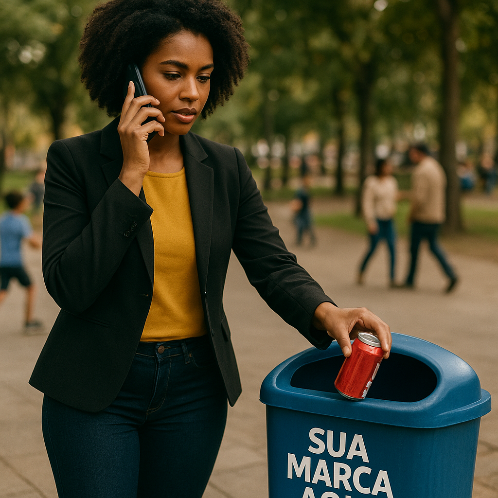 Lixeiras com propaganda em Aparecida